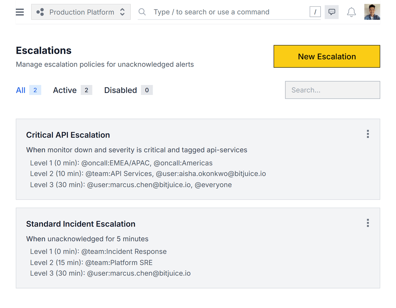 Escalation policy builder