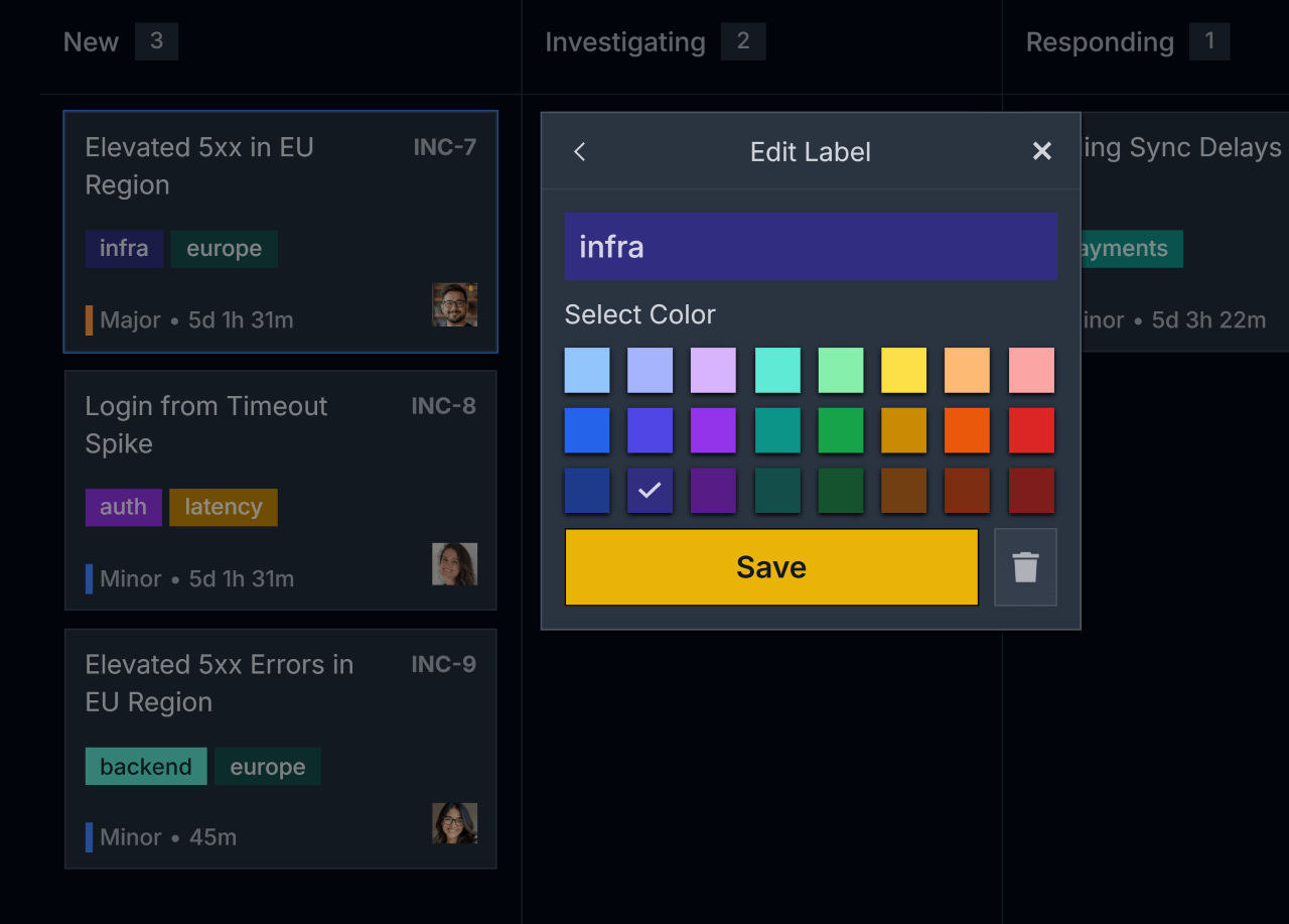 Incident Label Editor