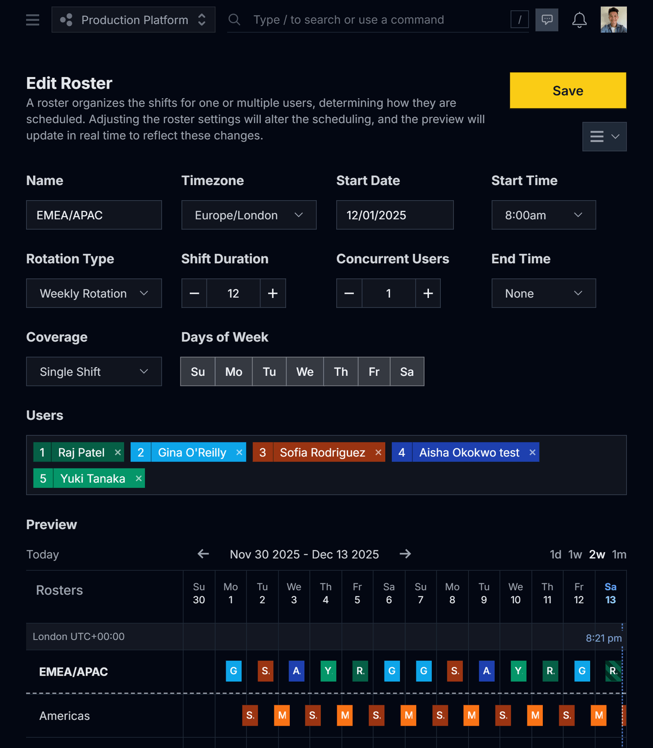 On-call roster configuration